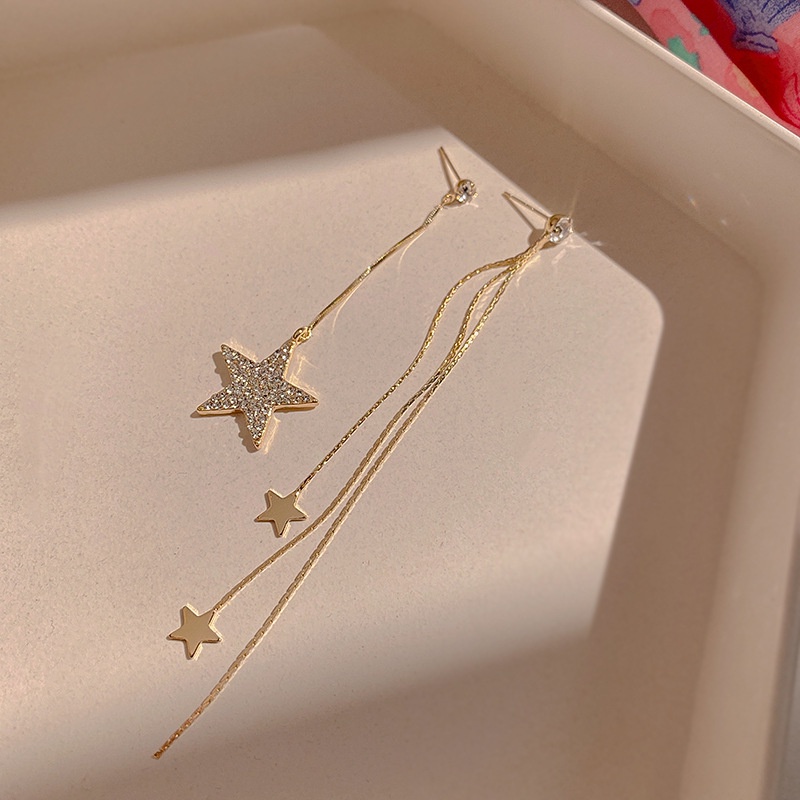 Bông Tai Bạc 925 Dáng Dài Hình Ngôi Sao Phối Tua Rua Thời Trang Cho Nữ