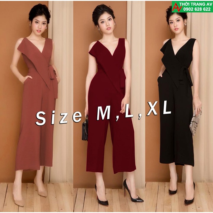 Jumpsuit - Đồ bay lửng ống rộng phối bèo cách điệu trước ngực đầy sang trọng - AV5871