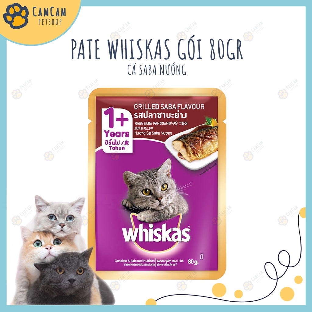 Pate cho mèo, pate Whiskas gói 80gr - Thức ăn cho mèo lớn dạng nhuyễn