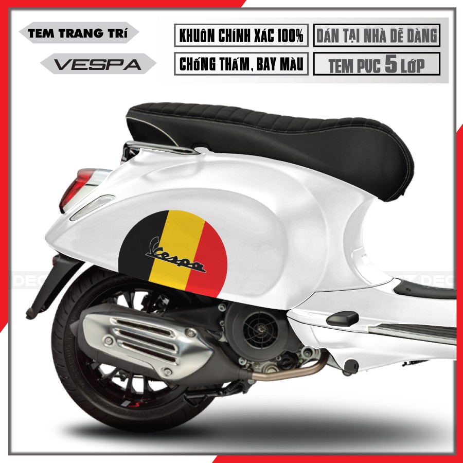 Tem Xe Vespa Sprint/Primavera/GTS Cờ Đức | VP11 | Tem Rời Cắt Khuôn Sẵn, Chất Liệu Decal PVC Cao Cấp