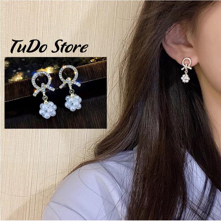 Khuyên tai, bông tai nữ Hàn quốc mạ bạc 925 vòng tròn đính đá siêu xinh HT16