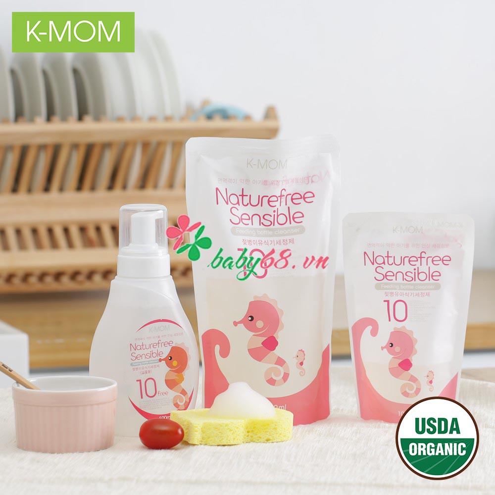 Nước rửa bình sữa thảo mộc K-Mom Hàn Quốc - chai tạo bọt 500ml