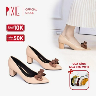  Giày Cao Gót 5cm Đế Vuông Mũi Nhọn Nơ Ấu Pixie P284