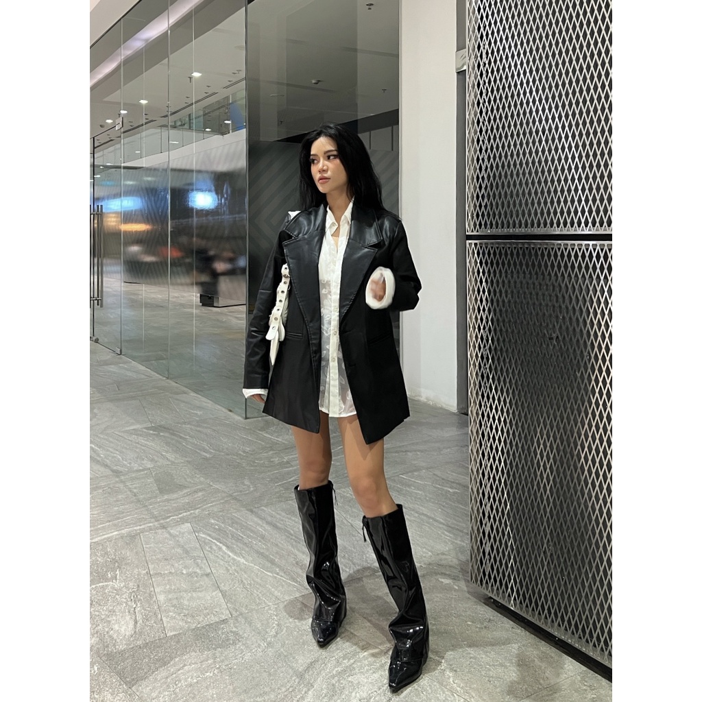 Set Leather gồm áo khoác và quần giả da