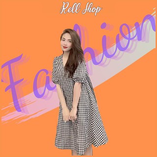 Đầm Bầu Công Sở💖Đầm Bầu Thiết Kế Tay Bồng, Kiểu Dáng Sang Chảnh Hoạ Tiết Kẻ Caro