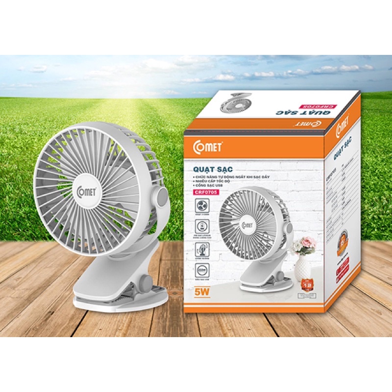Quạt Sạc Có Đồ Kẹp Comet. Hàng Cty Chính Hãng Đầy Đủ Bảo Hành