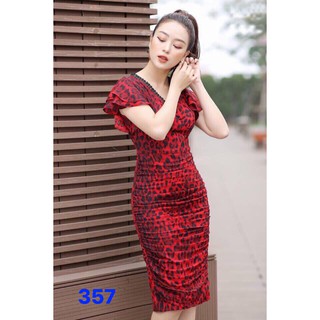 [MẪU ĐẦM HOT] ĐẦM ÔM CAO CẤP CỔ V TAY NGẮN CÁCH ĐIỆU CỰC HOT MÀU ĐỎ ĐỦ SIZE  - 357