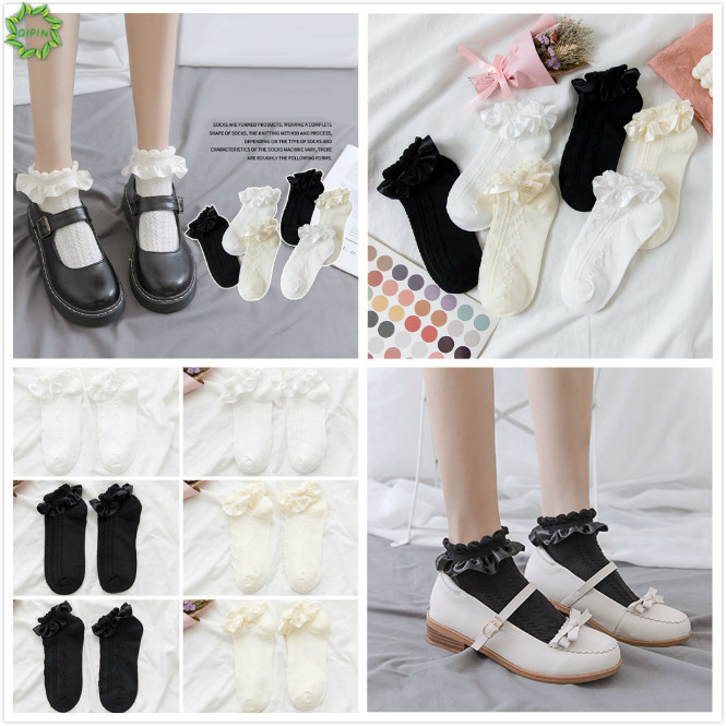 Cod Qipin Lovely Japanese Lolita Soft Lace Twist Love Stripes Sweet Socks for Female Women with 3 Colors