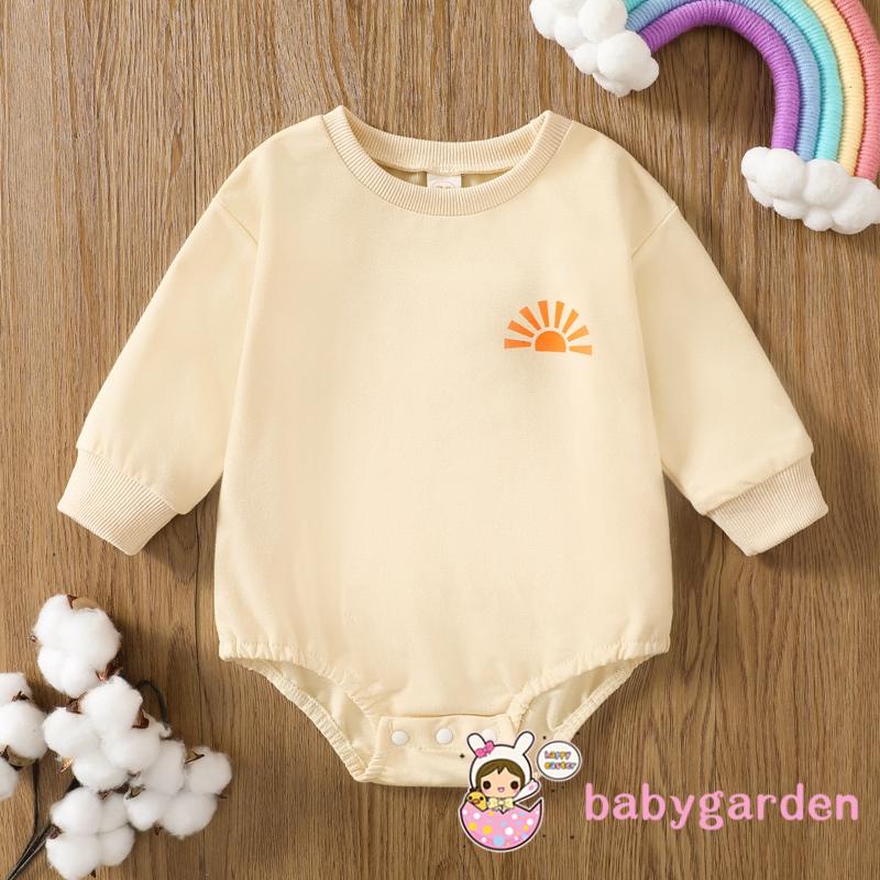 Áo Liền Quần Tay Dài Cổ Tròn In Hình Mặt Trời Thời Trang Xuân Thu Cho Bé Gái 0-18 Tháng Tuổi