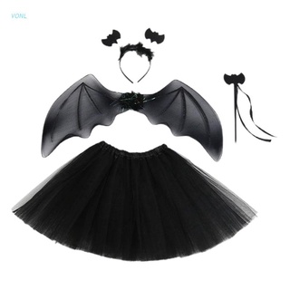 Chân váy xòe + đũa phép + cài tóc + cánh dơi hóa trang dành cho bé dịp lễ Halloween Vonl