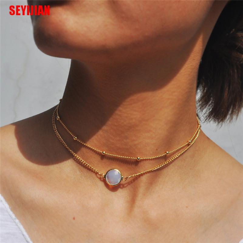 Vòng Cổ Choker Nhiều Lớp Đính Hạt Pha Lê Phong Cách Boho