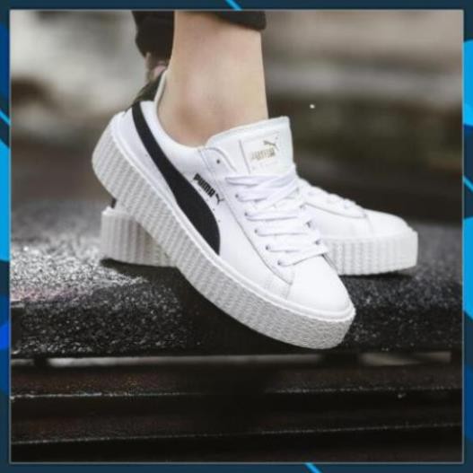 Giày thể thao sneaker nữ 𝐏𝐔𝐌𝐀 sọc đen - thân giày da đế cao su đúc - cổ thấp đế cao 5cm - màu sắc trắng đen | BigBuy360 - bigbuy360.vn