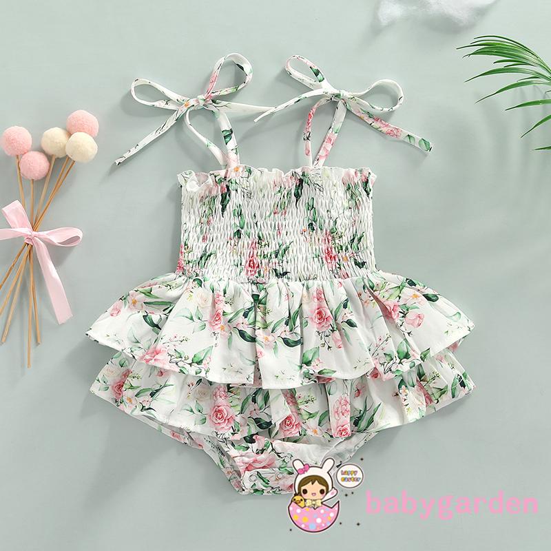 Bộ Áo Liền Quần Hai Dây Không Tay Cài Nút In Hoa Dành Cho Bé Gái 0-18 Tháng Tuổi