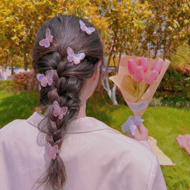 Kẹp Tóc Hình Bướm Nhỏ Trong Suốt Dễ Thương Phong Cách Hàn Quốc