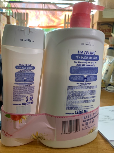 SỮA TẮM HAZLINE CHAI 1L  YẾN MẠCH DÂU TẰM