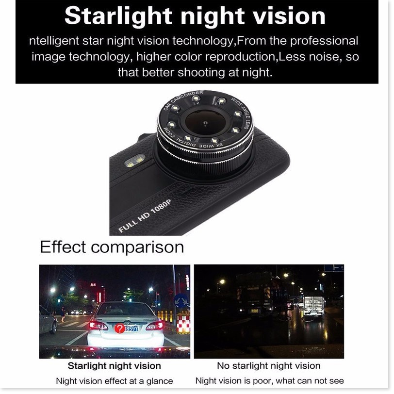 CAMERA HÀNH TRÌNH ÔTÔ XE HƠI-X004  Full HD 1080P Màn Hình  4.0,Tích Hợp 8 IR LED ,Camera Góc Quay Rộng 170 Độ,Với 2 Came