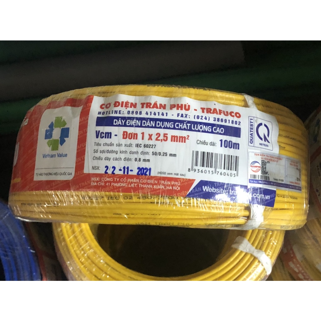 Dây điện Trần Phú - dây đơn 1x1, 1x1.5, 1x2.5 - Minh Hùng