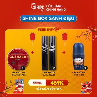 Combo Shine Box Sành điệu Sáp vuốt tóc Glanzen Clay Wax, Gôm giữ nếp tóc Lady Killer, Lăn khử mùi Coolmen