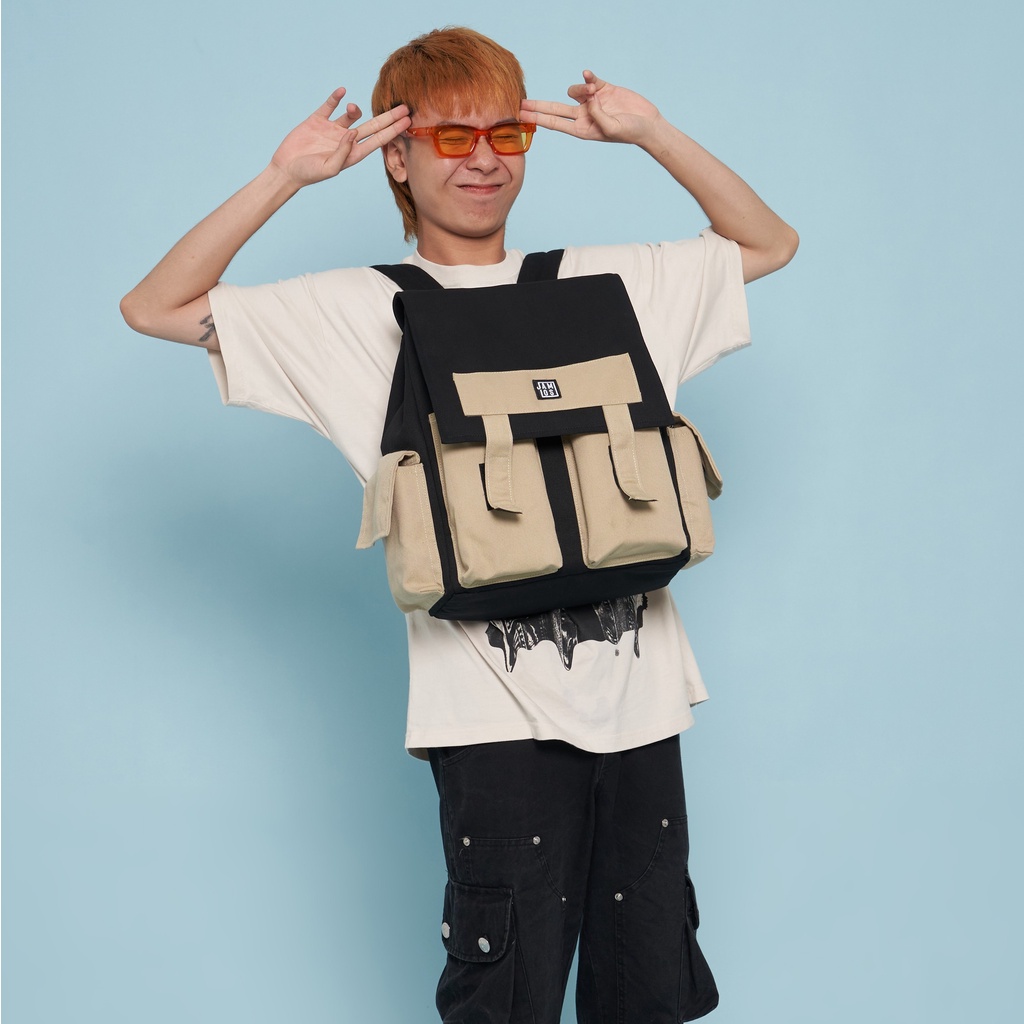 Jamlos Pocket Backpack - Balo thời trang nhiều ngăn túi hộp vải canvas đi học, đi làm, du lịch