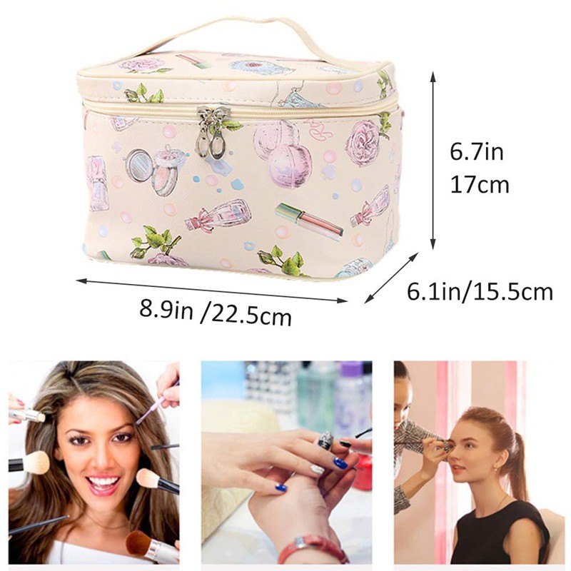 Large PU Cosmetic Bag Travel Cosmetic Bag with Cosmetic Brush Holder