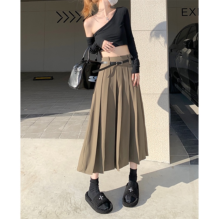 Chân Váy Lưng Cao Xếp Ly Màu Trơn Phong Cách Hàn Quốc Thời Trang Cho Nữ