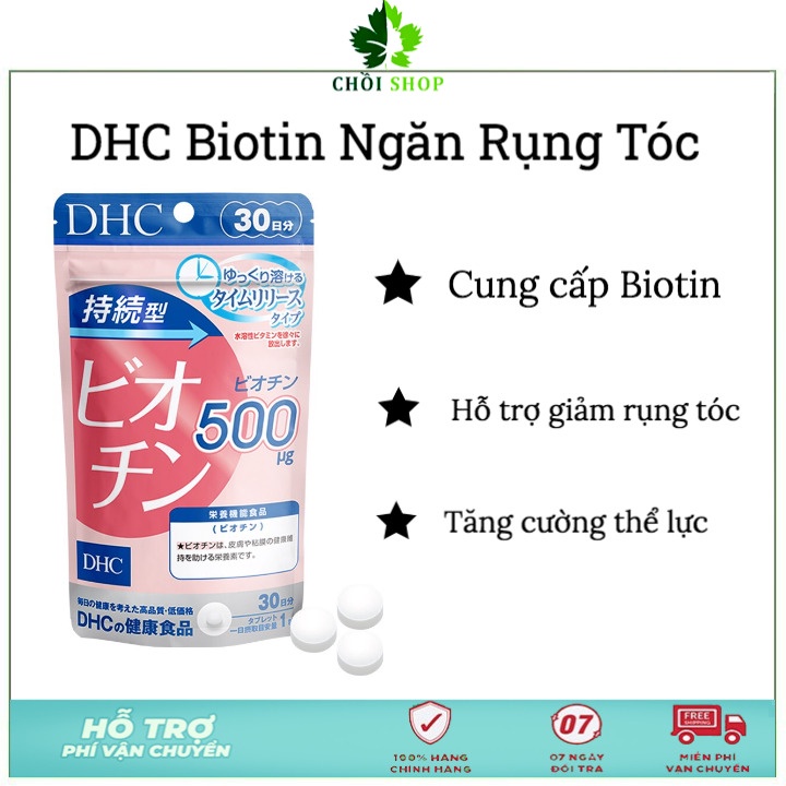 Viên Uống DHC Biotin Ngăn Rụng Tóc Sustained Release Biotin 30 Ngày (30 Viên) Nhật bản