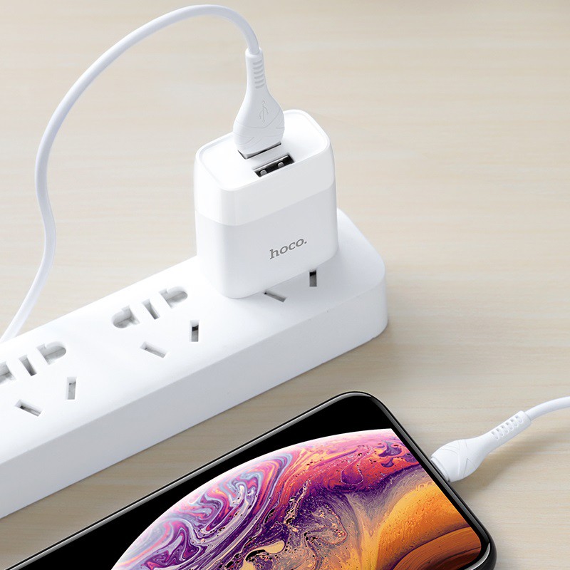 Cốc sạc 2 cổng và Bộ cốc cáp sạc Hoco C73 Glorious 2.4A - chân Lightning / Micro-USB / Type-C (Trắng)