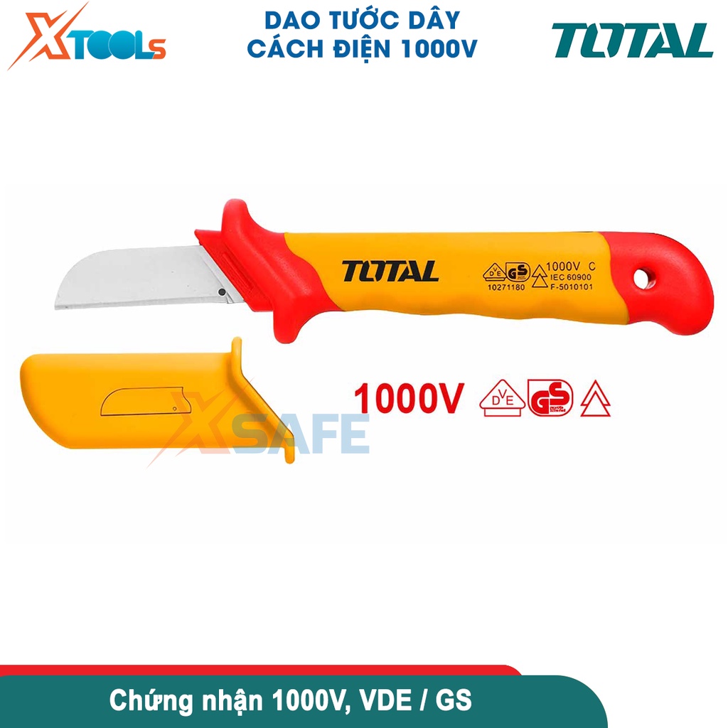 Dao tước dây điện lưỡi thẳng cách điện 1000V TOTAL THICK1801 5x100mm chứng nhận VDE/GS dao tuốt dây- CHÍNH HÃNG- XTOOLS