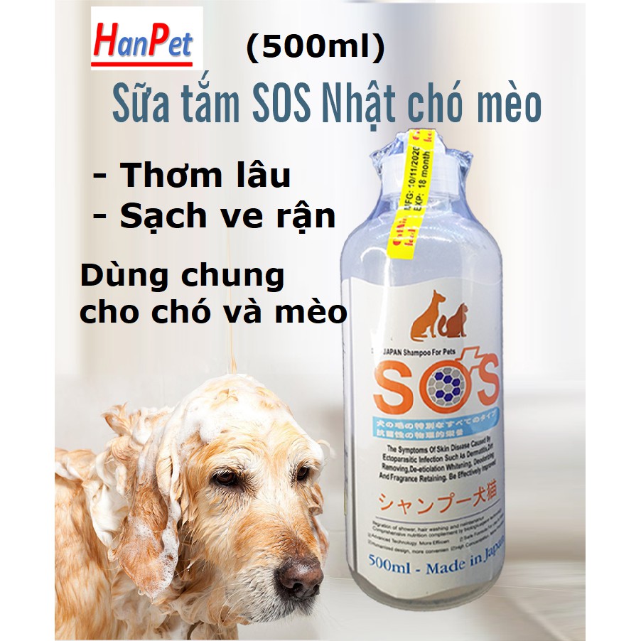 (New) Sữa Tắm SOS nhật 500ml (chó mèo dùng chung) Thơm lâu hơn và sạch ve rận