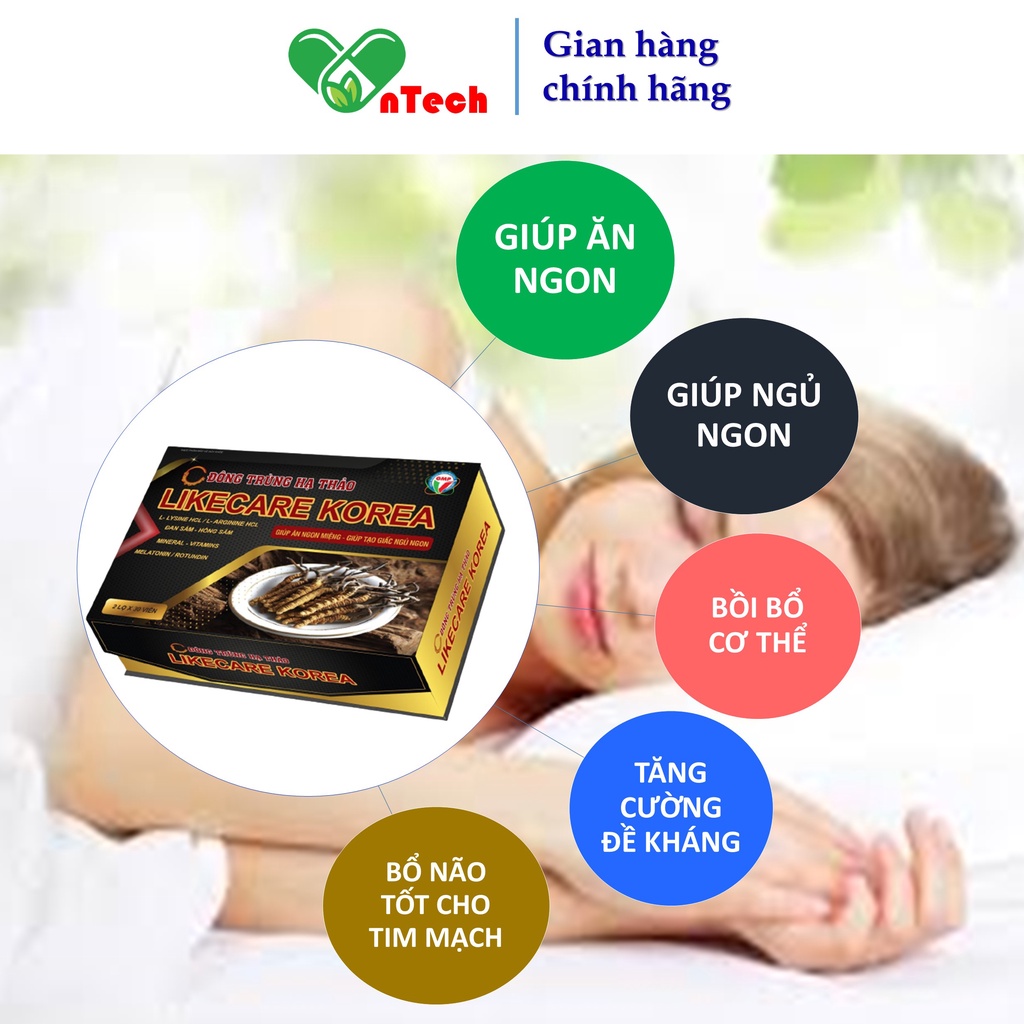 Đông trùng hạ thảo ăn ngon ngủ tốt bồi bổ cơ thể Everyday Health LIKECARE KOREA hỗ trợ trị biếng ăn mất ngủ hộp 60 viên