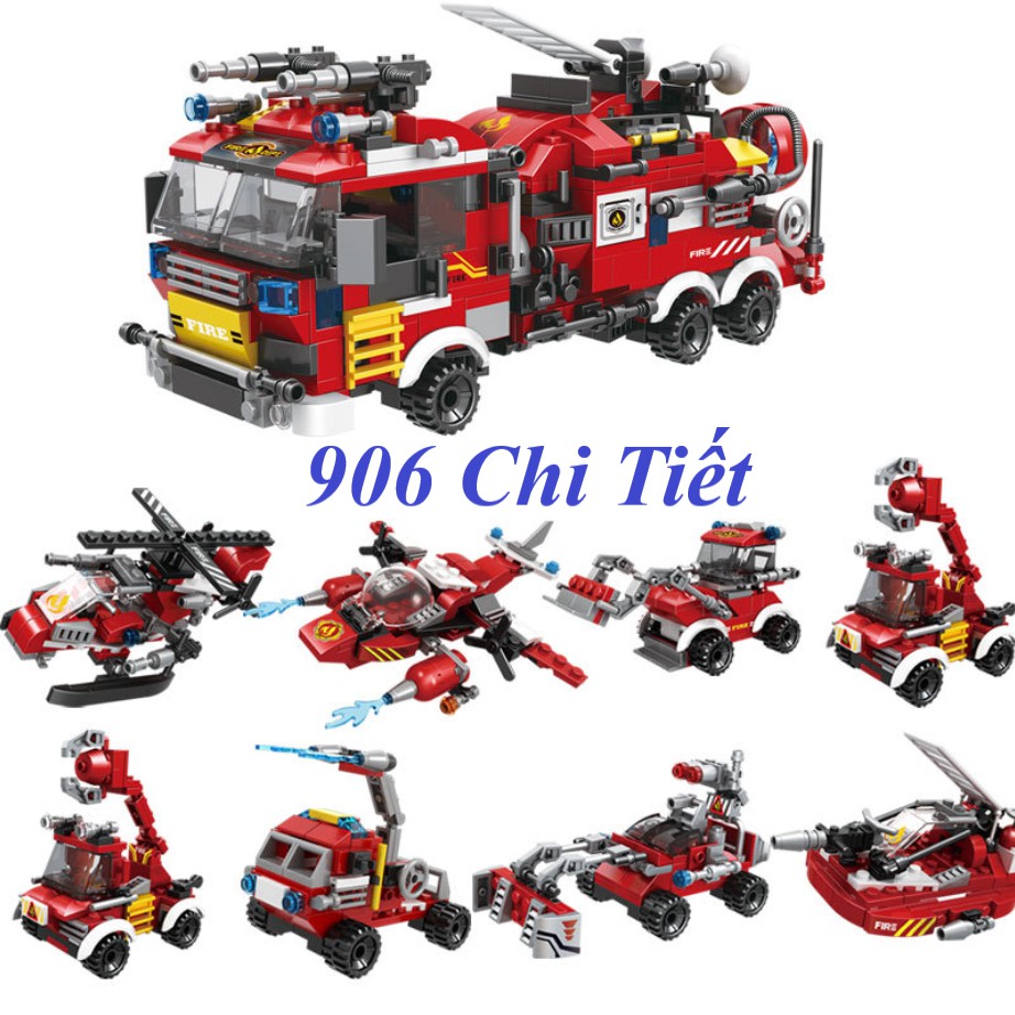 [906 CHI TIẾT-HÀNG CHUẨN] BỘ ĐỒ CHƠI XẾP HÌNH LEGO Lính Cứu Hỏa, Lắp Ghép Xe Cứu Hỏa