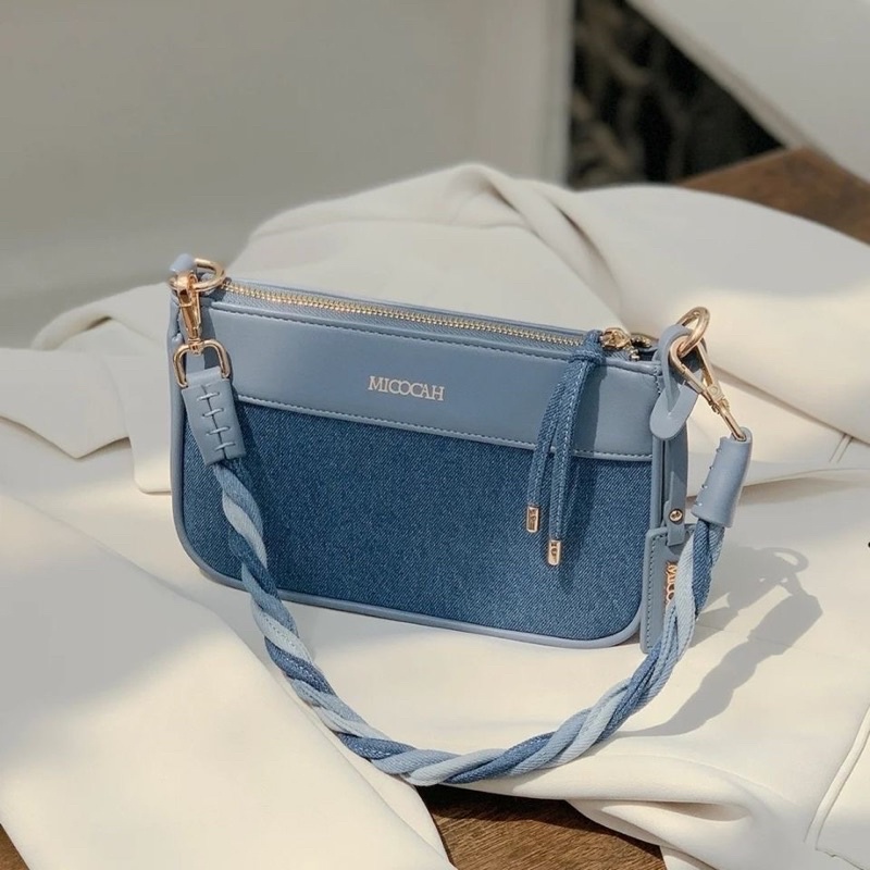 Túi xách xanh vải kết hợp da màu xanh coban hot trend quai đeo chéo và quai kẹp nách Ulzzangshop520