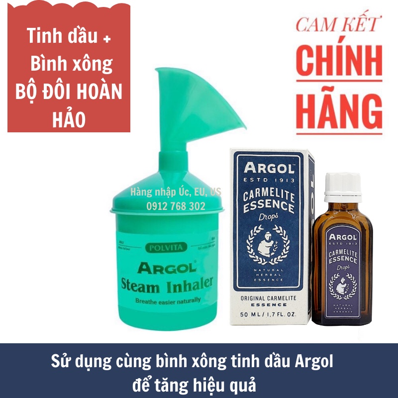 Combo tinh dầu Argol + Bình xông tinh dầu, xông mũi họng Argol giảm ho, viêm họng, thanh quản, tăng 