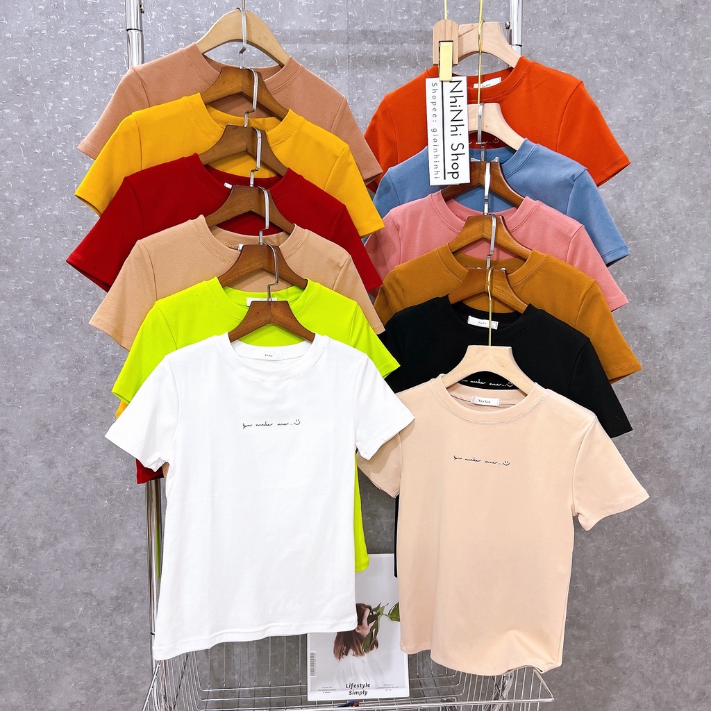 Áo phông xin xin chữ ngực cổ tròn ngắn tay, Áo thun dáng ôm tay cộc XX8131 - NhiNhi Shop