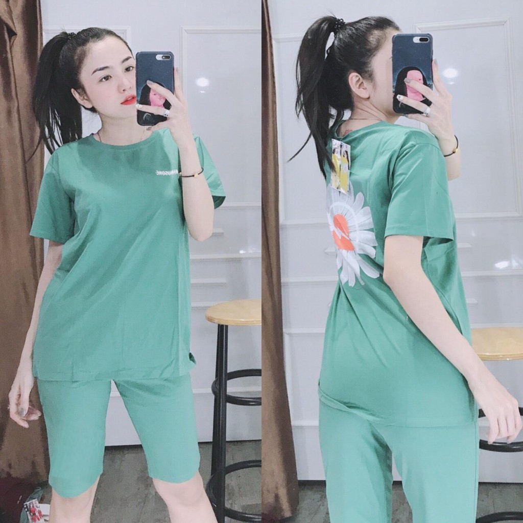 Set đồ bộ quần lửng phối hoa cúc dễ thương, với chất liệu thun cotton loại 1 thích hợp cho ngày hè có size từ 45-65kg