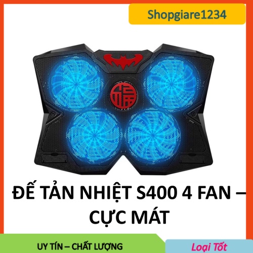 Đế tản nhiệt CoolingPad S400 Có Nút Điều Chỉnh Tốc Độ Quạt (4 FAN LỚN) LED- Làm mát cực nhanh, hệ thống quạt siêu mát