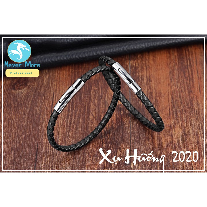Vòng tay dây da cao cấp khóa inox vip - nhiều size - chọn size theo yêu cầu