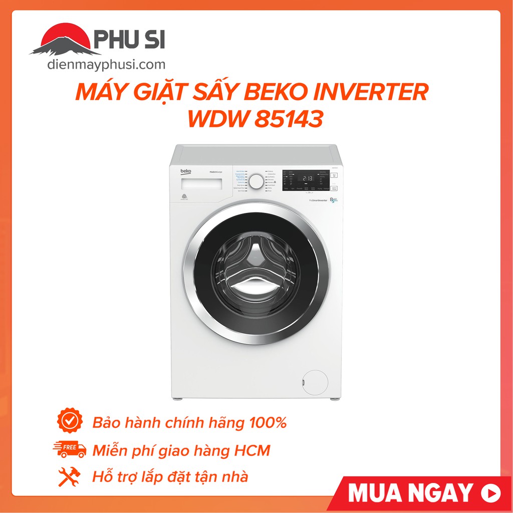 [Mã ELMS5TR giảm 5% đơn 5TR] MiỄN PHÍ CÔNG LẮP ĐẶT - WDW 85143 - Máy giặt sấy Beko WDW 85143, giặt 8.0kg, sấy 5.0kg