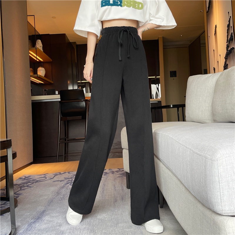 SUXI Quần Dài Lưng Cao Ống Rộng Màu Sắc Đơn Giản Thời Trang Mùa Thu Cho Nữ