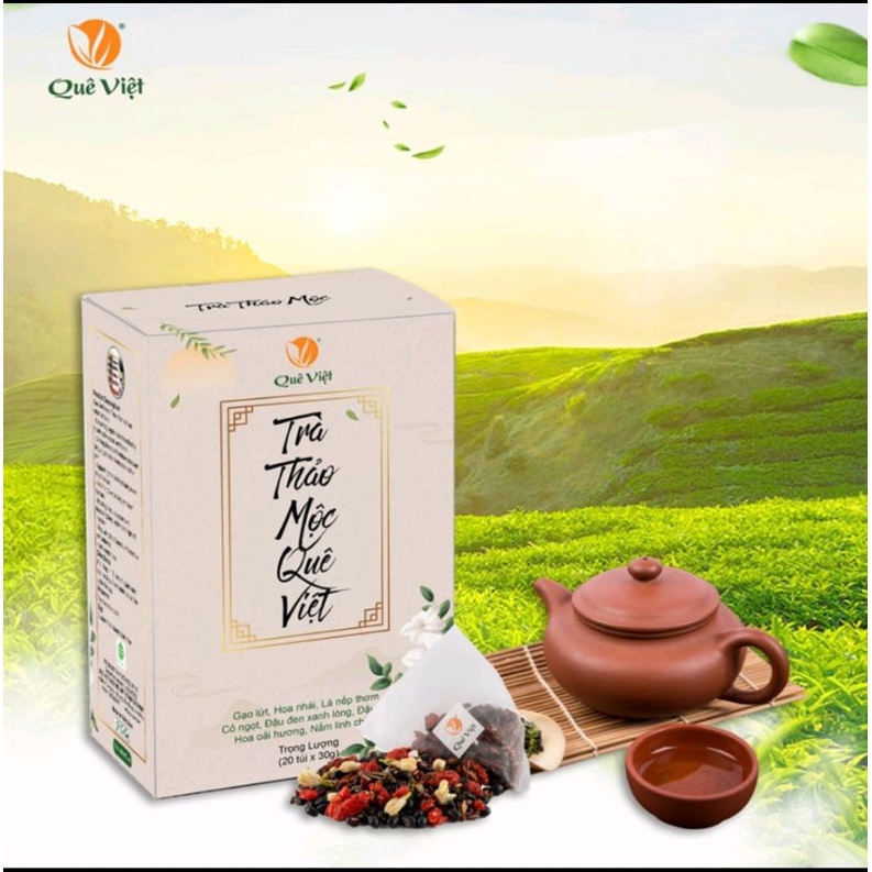 HỘP TRÀ THẢO MỘC QUÊ VIỆT 600G (20 túi lọc, 1 túi lọc pha 1,5 lít nước)