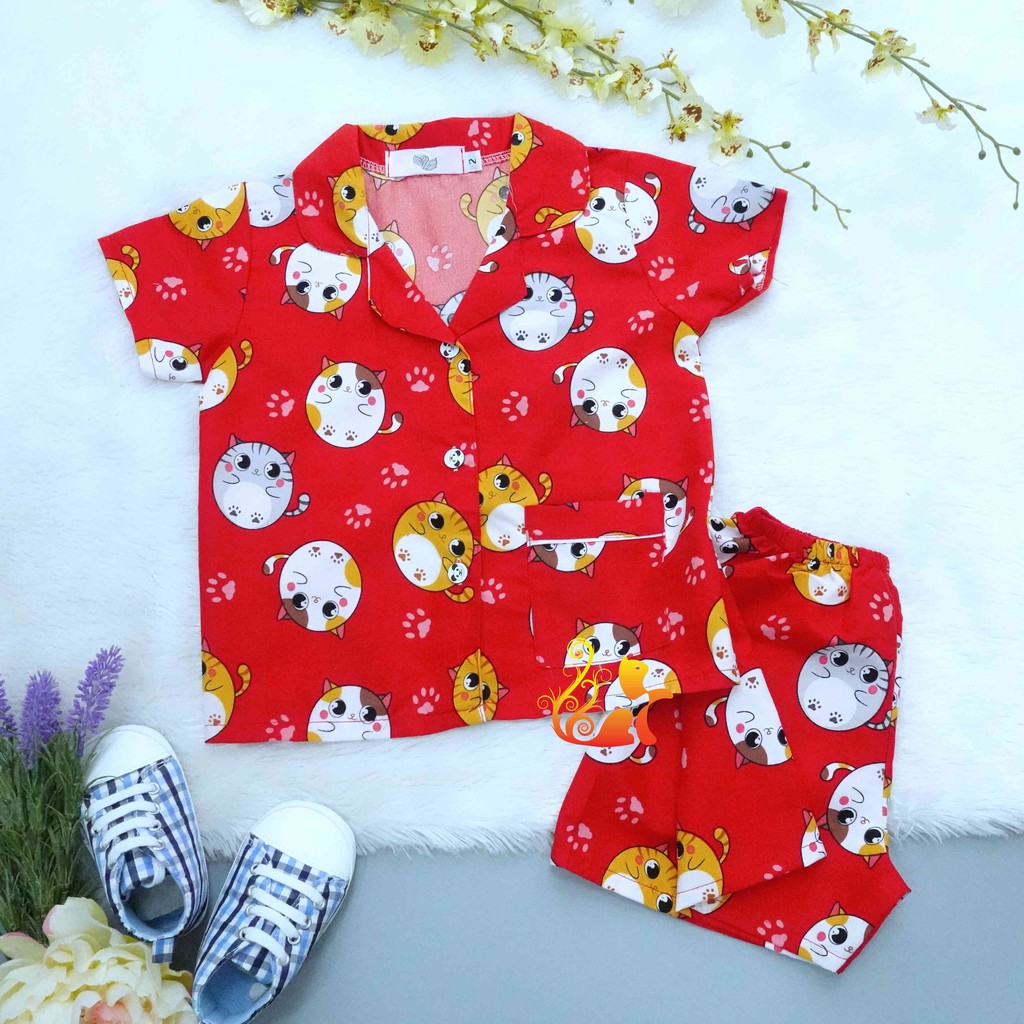 Đồ Bộ Mặc Nhà Pijama Kate Thái - &quot;Mèo tròn&quot; - Cho Bé 8 - 38kg