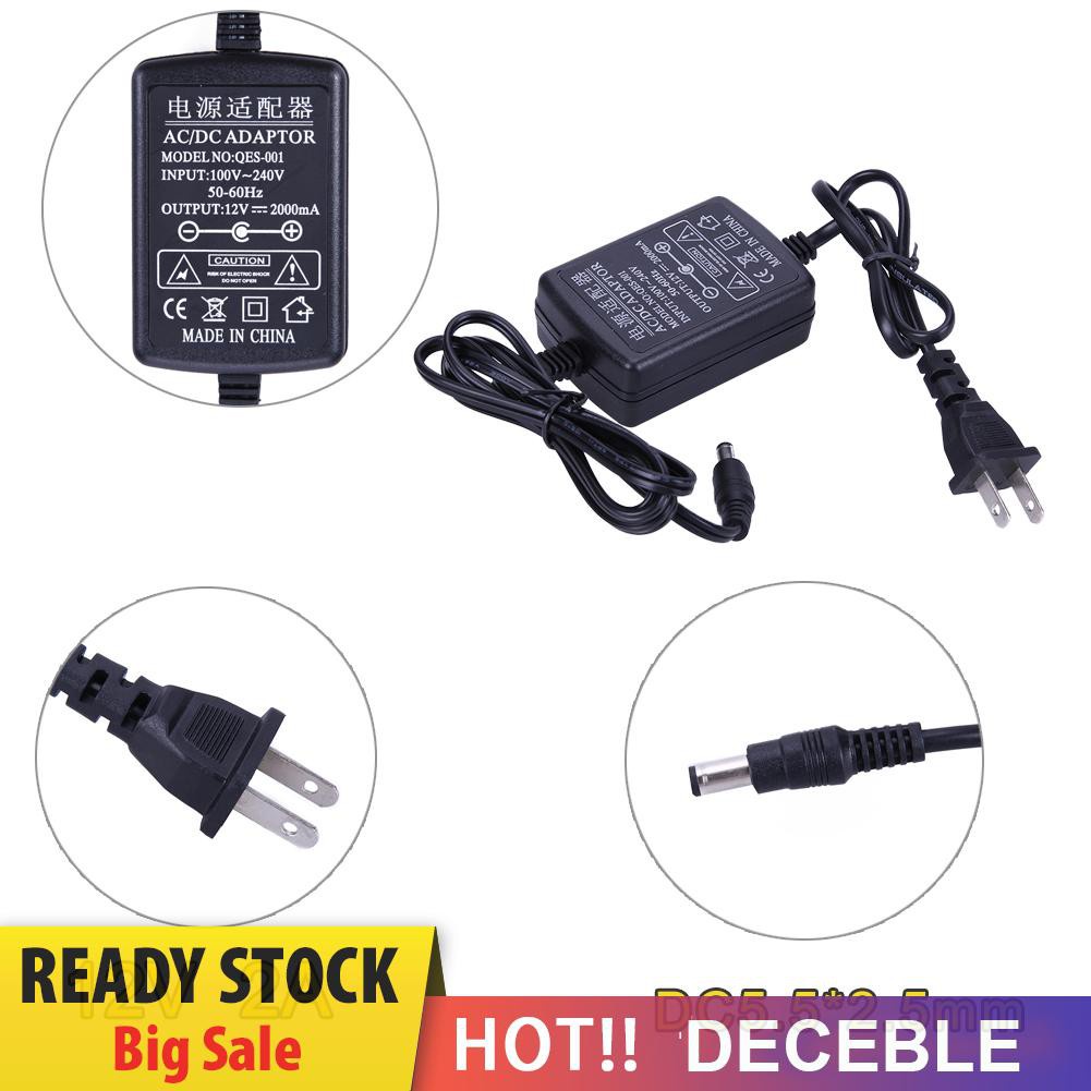 Deceble AC to DC Power Adapter 12V 2A Dual Cable Converter Universal 5.5x2.1-2.5mm