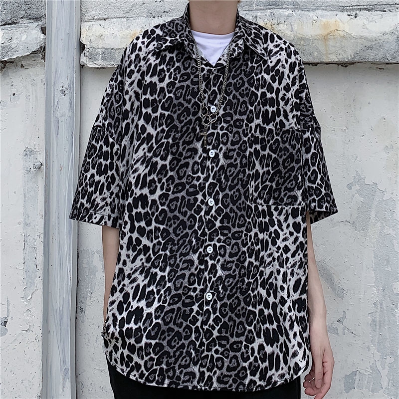 Áo Sơ Mi Tay Ngắn Dáng Rộng Hoa Văn Họa Tiết Da Báo Cá Tính | BigBuy360 - bigbuy360.vn