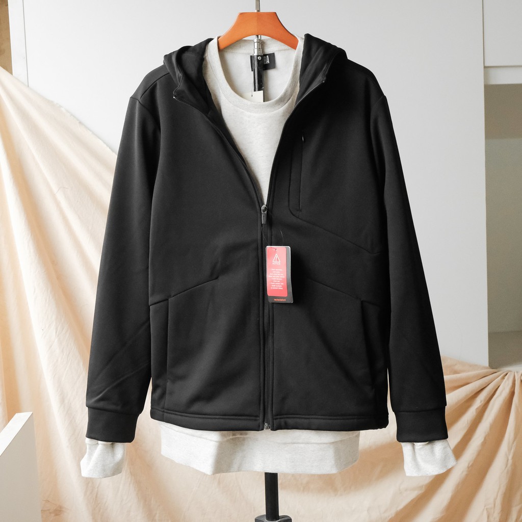 Áo khoác nỉ thể thao chất liệu Soft shell có mũ xuất Hàn Le cáp