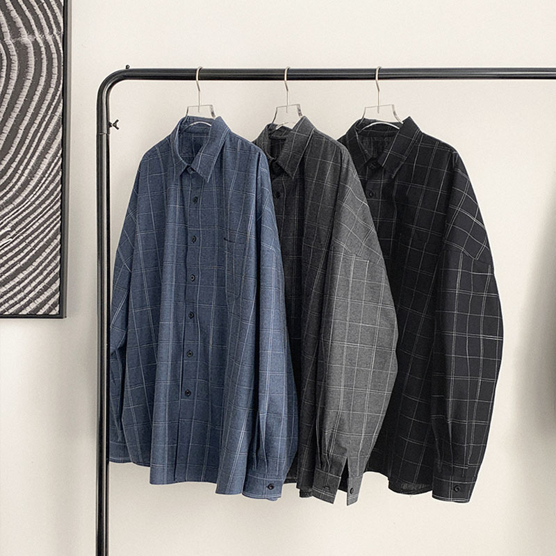 Áo Sơ Mi Kẻ Sọc Caro Dáng Rộng Phong Cách Hàn Quốc Thời Trang Cho Nam
