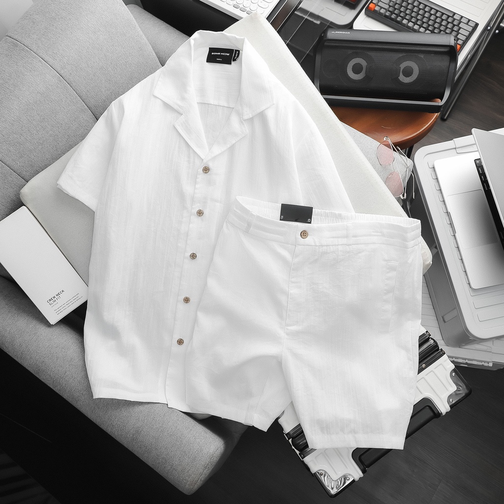 Set Nam Shirt Short Linen BW , Chất Vải Linen Thoải Mái , SB001099 ,SOMEHOW