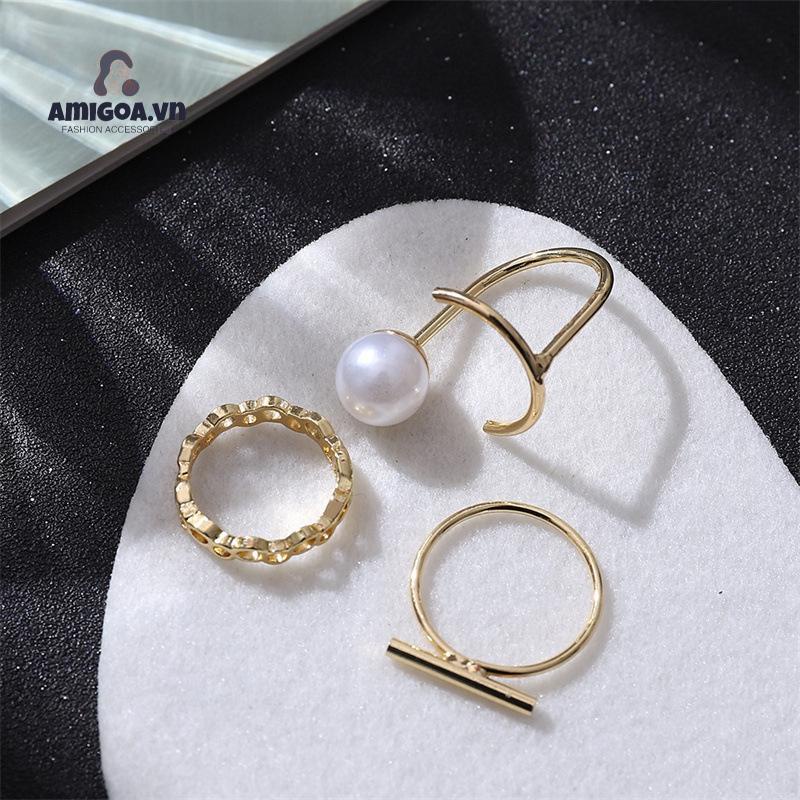 ✨✨Set 3 nhẫn thời trang khảm ngọc trai nhẹ nhàng có thể điều chỉnh tự nhiên sang trọng dành cho nữ
