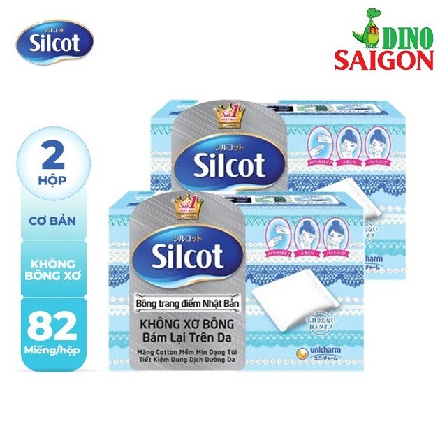 Combo 2 hộp Bông tẩy trang (bông trang điểm) Silcot 82 miếng/hộp