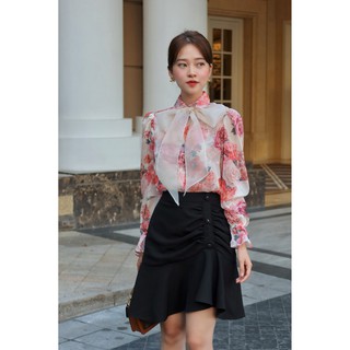 Sơ mi lụa hoa nơ rời -HBSM755hoa
