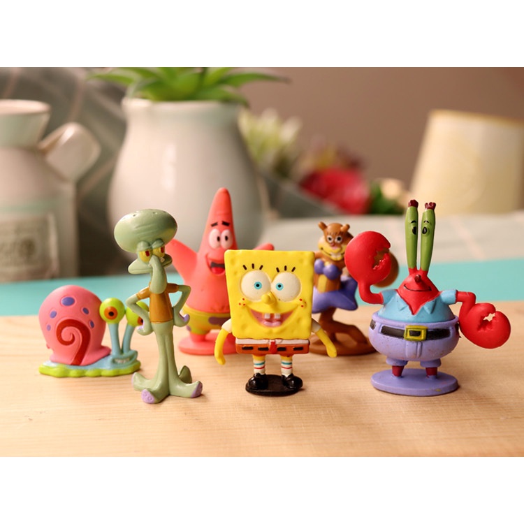 Set 6 Đồ trang trí Nhân Vật Phim Hoạt Hình Spongebob Dễ Thương Trang Trí Bánh Kem